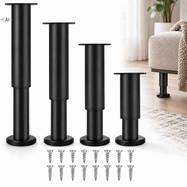 Kovové Nohy Pro Postele Skříněk Nábytku Nastavitelné 250 420 mm Černé 4 Kusy