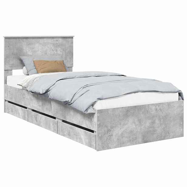 vidaXL Rám postele s čelo Betonově šedá 90 x 190 cm Inženýrské dřevo