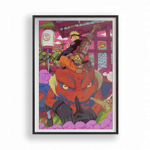 Obraz Naruto Gamabunta Anime Plakát Rámeček Dřevěný Černý 30x42 cm