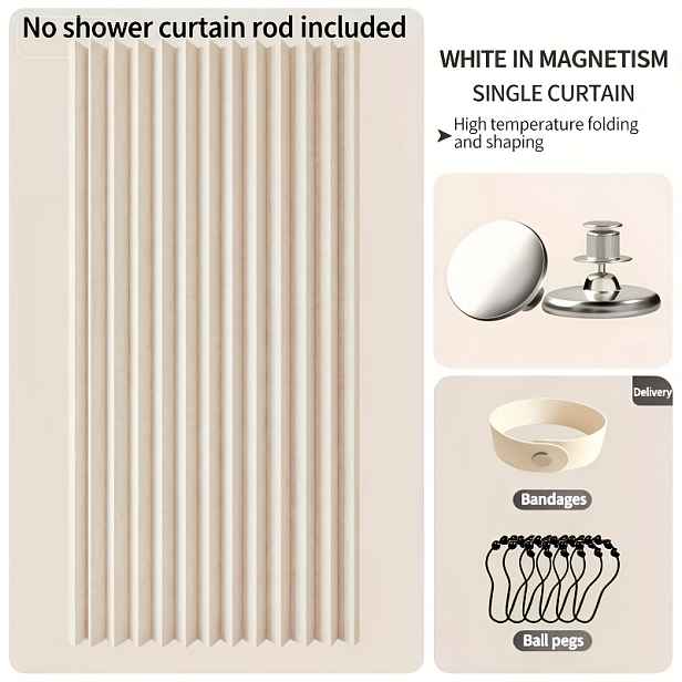 TEMU 1 ks Skládací sprchový závěs s háčky a magnetickými závažími, tyč není součástí balení. Prostorově úsporný a elegantní skládací design, ideální