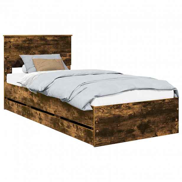 vidaXL Rám postele s čelo Kouřový dub 90 x 190 cm Inženýrské dřevo