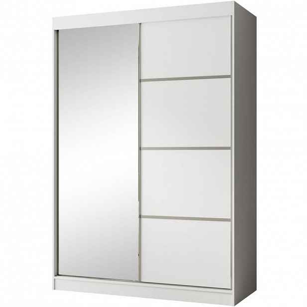 Beautysofa POSUVNÁ šatní skříň Paco 150/215/61, 2dveřová, bílá, se zrcadlem