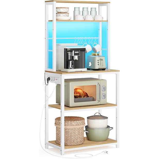 SONGMICS Kuchyňský regál s integrovanou napájecí lištou a LED osvětlením Vasagle Cinty 60 cm bílý/hnědý