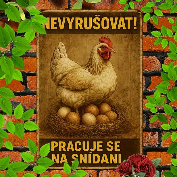 TEMU 2D plochá - 2DFLAT 1ks Dřevěná česká retro nástěnná cedule - Retro citát České republiky "Newyrusovat!" s designem kuře/vajíčko - Plaketa vhodná