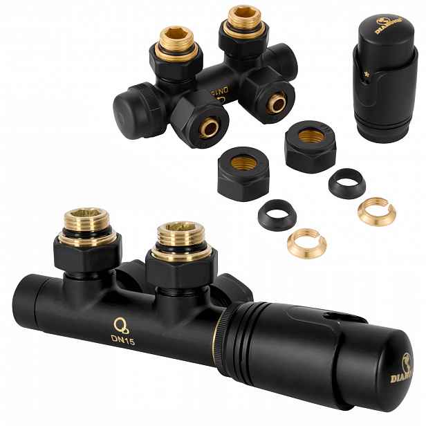 Termostatická Sada Úhlová 1/2" Duoplex Na Pex 16 mm Černá Matná