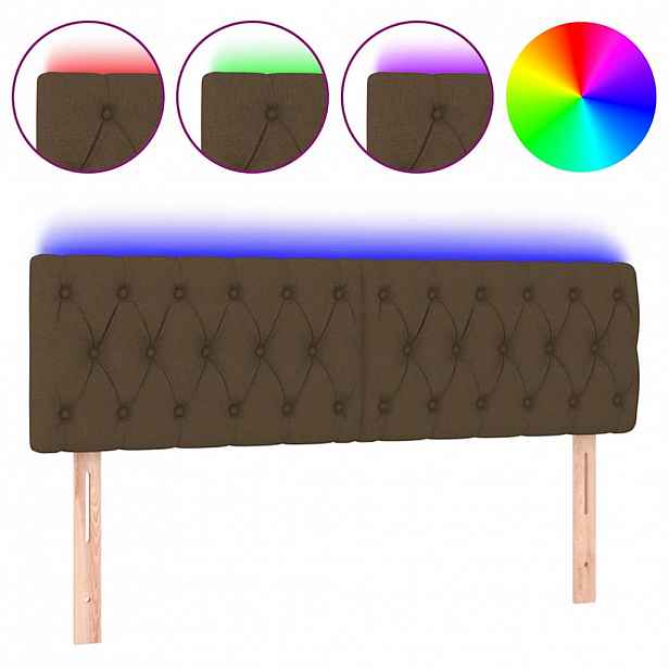 vidaXL Čelo postele s LED tmavě hnědé 160 x 7 x 78/88 cm textil