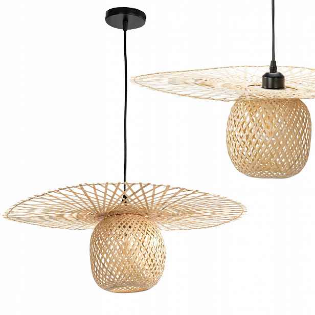 Závěsná Lampa Přírodní, Kulatá, Bambusová, Pletená