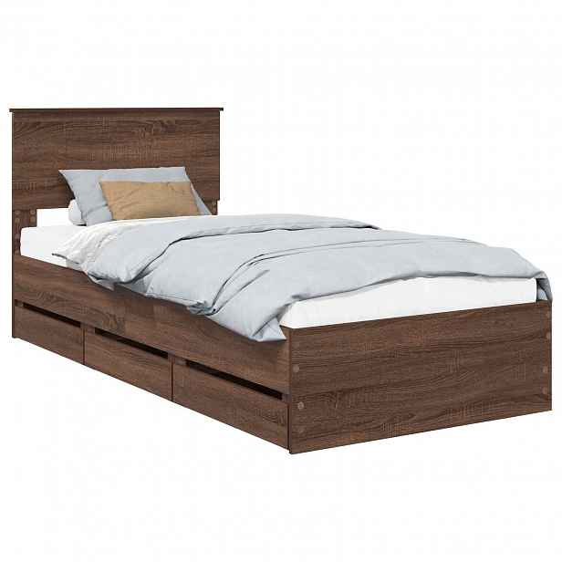 vidaXL Rám postele se zásuvkou Hnědý dub 90 x 190 cm Inženýrské dřevo