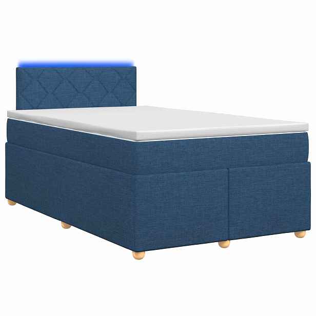 vidaXL Postel boxspring s matrací s čelo Modrá 120 x 190 cm Textil