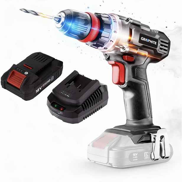 Graphite Aku Vrtačka Akumulátor 4AH Energy+ 18V Držák 10 MM Sada
