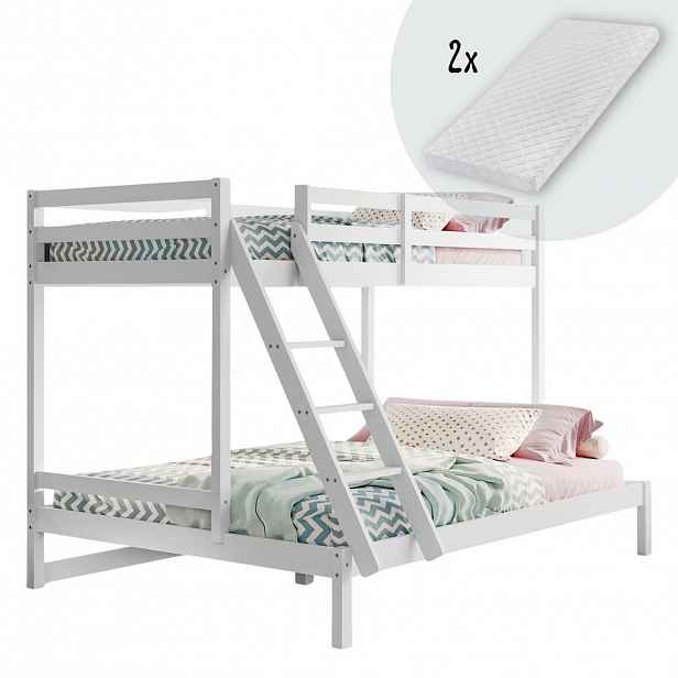 Kids Collective VYVÝŠENÁ postel 90x200 + lůžko 140x200 se 2 matracemi, bílá