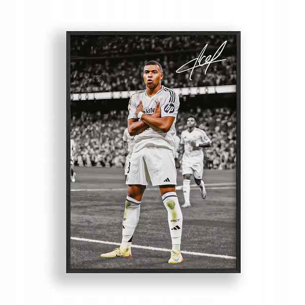 Plakát Kylian Mbappe Madrid Stadion Obraz Rámeček Dřevěný Černý 30x40 cm