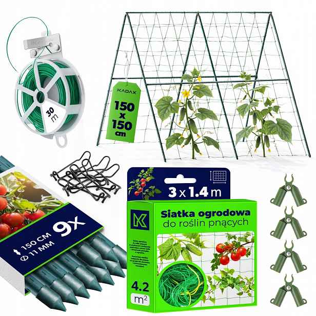 Tyčky Na Rajčata 150 cm Podpěra Rám Síťka Rostlin Okurek Drát Set