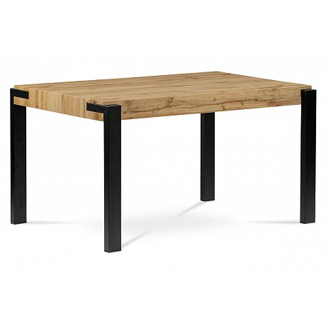 Jídelní stůl 140x88x76, deska MDF dekor divoký dub tloušťka 100mm, kov černý mat HT-725 OAK