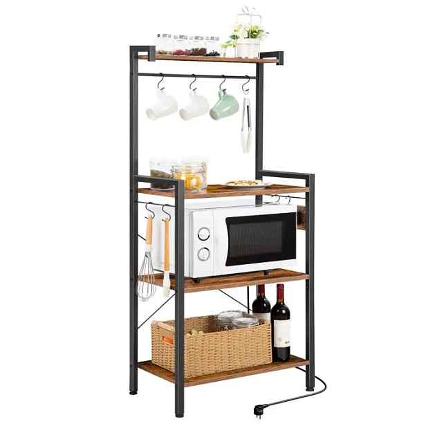 Kuchyňský regál s integrovanou zásuvkou Vasagle Qere 58 cm černý/hnědý
