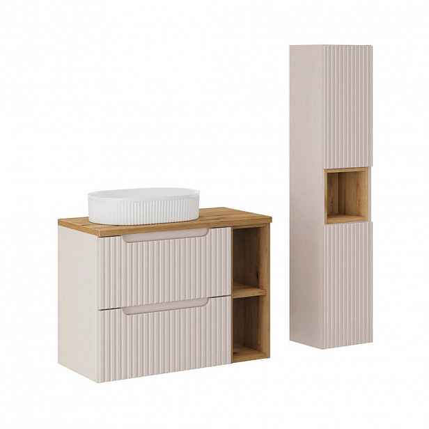 Petits-meubles KOUPELNOVÝ NÁBYTEK 80.4cm Riva 2er-Set Kašmír a dřevo