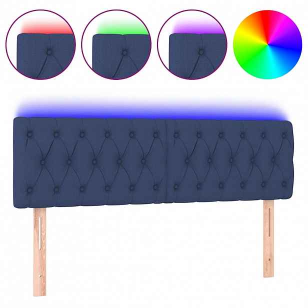 vidaXL Čelo postele s LED modré 160 x 7 x 78/88 cm textil