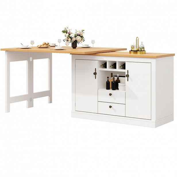 Modfu BAROVÝ stůl z MDF 120-180x40x76 cm přírodní/bílý rozkládací s úložným prostorem a otočnou funkcí
