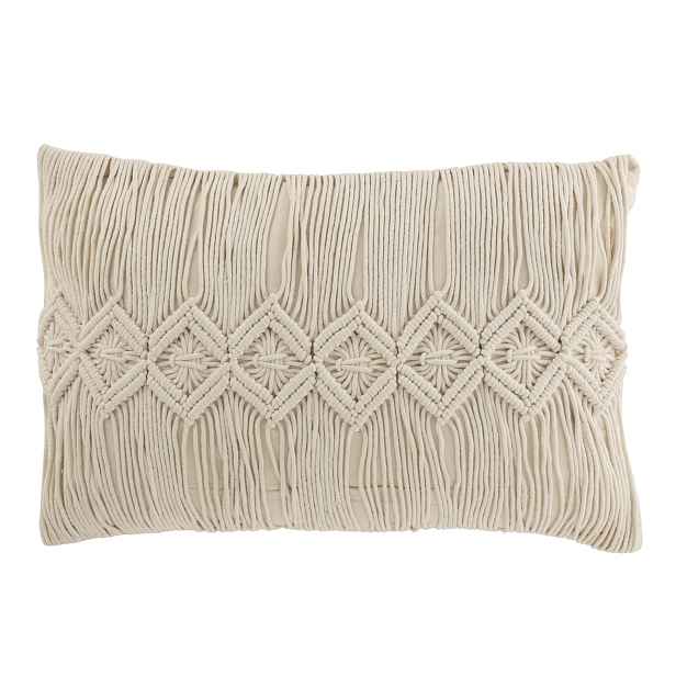 Přírodně bílý polštář s drhaným vzorem Macramé Linea - 74*16*36 cm J-Line by Jolipa