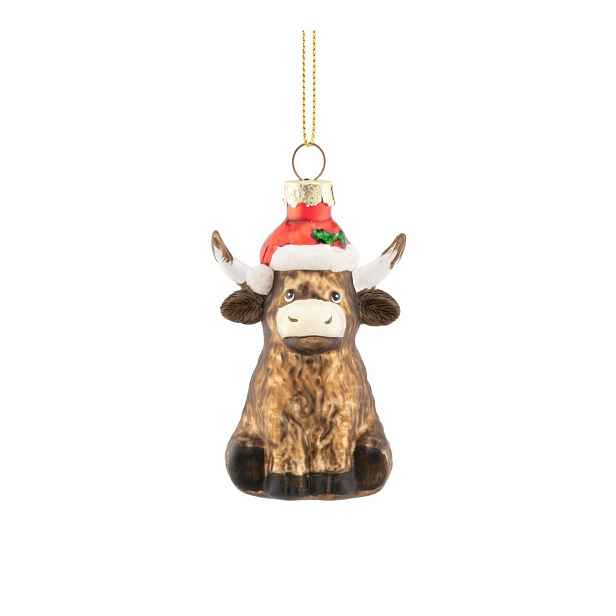 Skleněná vánoční ozdoba 4,5 cm Highland Cow – Sass & Belle