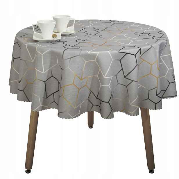 Ubrus Odolný vůči Skvrnám Geometrický Šedý Minos Kulatý průměr 130 cm