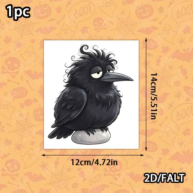 TEMU 2D Plochá, 1ks 2D Veselá Nadýchaná Vrána Halloween Samolepka na Okno, Odstranitelná Jednobarevná Průhledná Samolepka na Okno, Vysoce Kvalitní