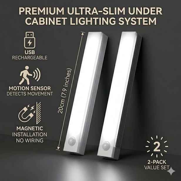TEMU 2ks Moderní LED pásková svítidla s pohybovým čidlem, USB dobíjecí magnetická nástěnná svítidla vhodná pro chodbu, tmavé interiéru, s možnostmi