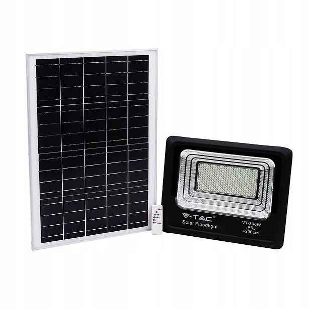 V-tac Solární Led zářič 50W černý IP65 dálkový ovladač časovač VT-300W 6000K