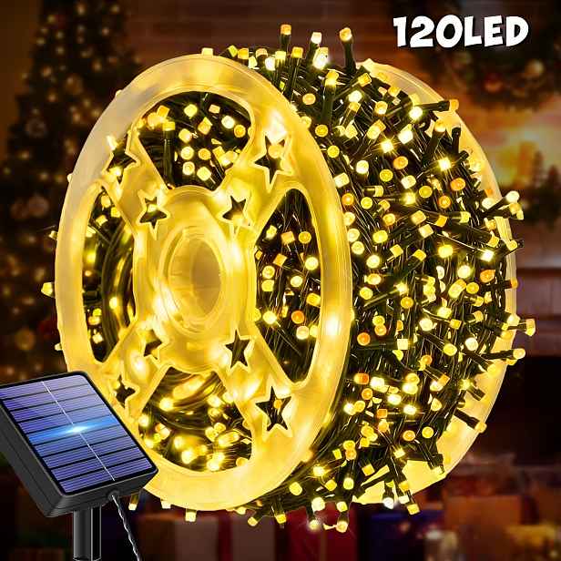 TEMU Solární venkovní LED pásky, 400/240/120 LED zahradní pohádková světla s navijákem pro snadné skladování, 12 režimů svícení, ideální pro zahrady,