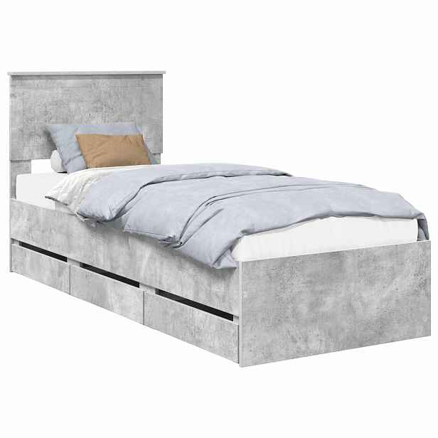 vidaXL Rám postele s čelo Betonově šedá 75 x 190 cm Inženýrské dřevo