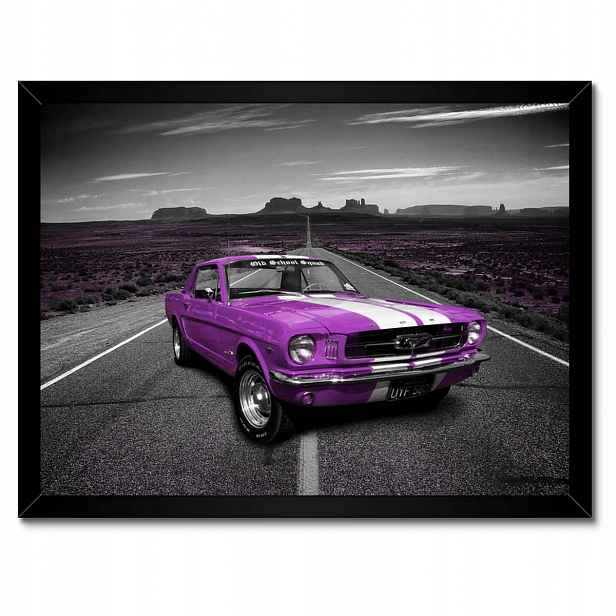 Plakáty v rámu 40x30 Fialový Ford Mustang na silnici