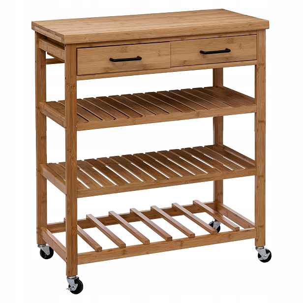 Bambusový Kuchyňský Ostrůvek Na Kolečkách S Pracovní Deskou A Zásuvkami 74,5X38X90 CM