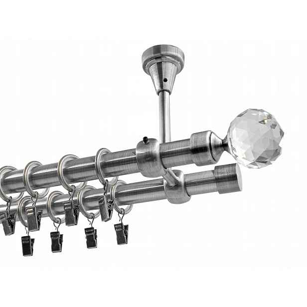 Dvojitá Garnýž kovová stropní mix koncovek nikl průměr 19+19 mm 300 cm