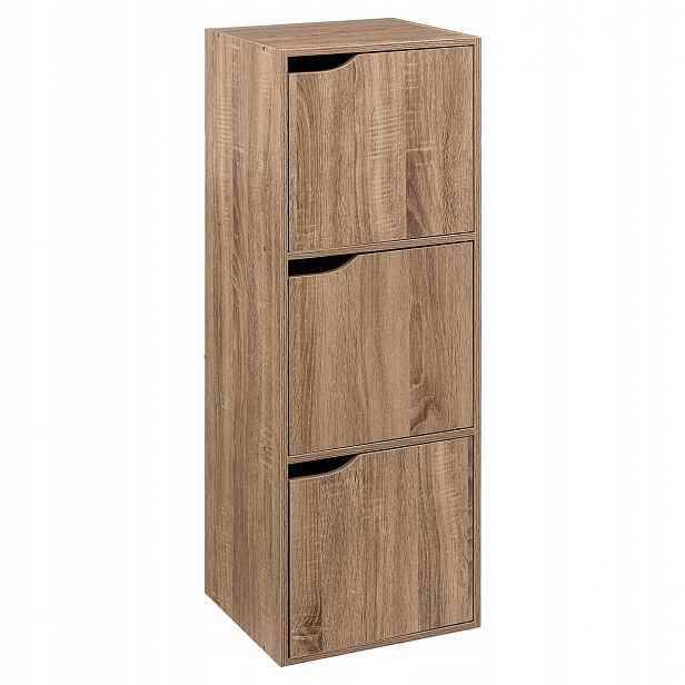 3-KOMOROVÝ Regál S Dveřmi Mdf 34 X 32 X 100 CM, Hnědý
