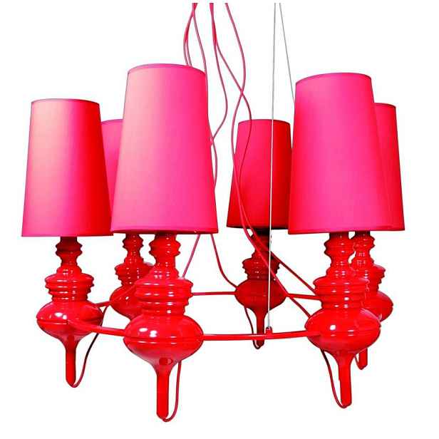Červená závěsná lampa, nastavitelná, lustr, 6xE14, Decoria