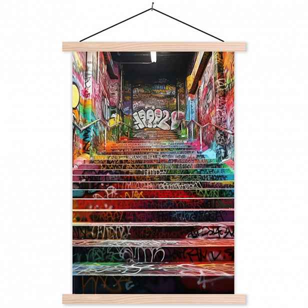 MuchoWow PLAKÁT S MAGNETICKOU LIŠTOU Schody - Graffiti - Barvy - Umění 40x60 cm