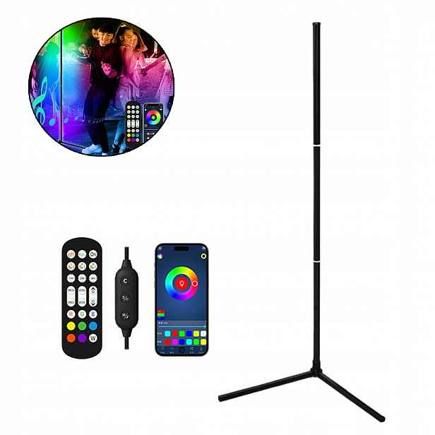Podlahová Rohová Stojací Led Lampa Rgb 160 CM Dálkový Ovladač, Aplikace Bluetooth