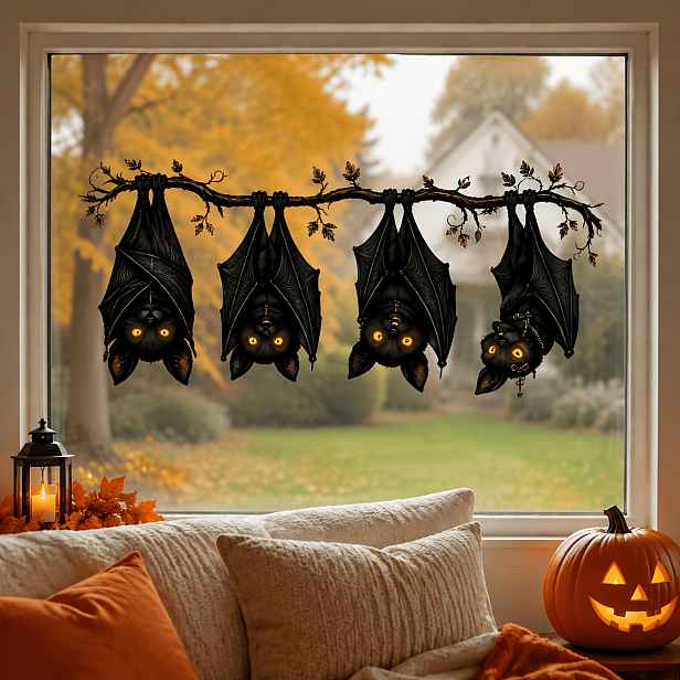 TEMU 1 ks Halloweenská závěsná samolepka na okno ve tvaru netopýra, Halloweenská sváteční dekorativní skleněná samolepka, Černá samolepka na větev