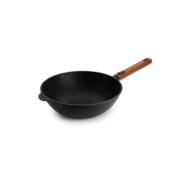 Woll Nepřilnavá wok pánev Eco Logic QXR s dřevěnou odnímatelnou rukojetí, 28 cm 11028WLCI-Q