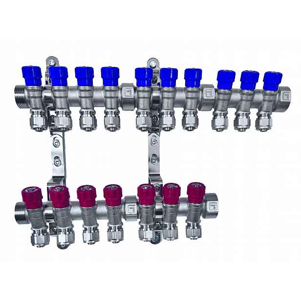 X-home Rozdělovač Pex 1" x 16 mm 10 Obvodů Studené Vody 7 Obvodů Teplé Vody