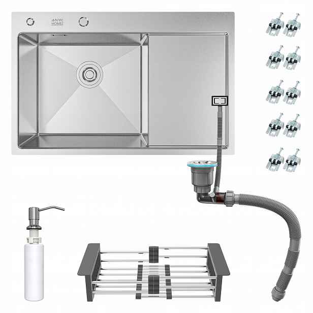 Dřez Ocelový Dřez Inox 78X50 S Odkapávačem, Sifonem A Košíkem