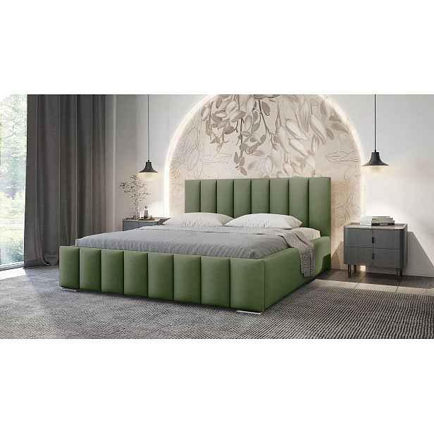 Elegantní čalouněná postel 160x200 MADALENA 2 s úložným prostorem - khaki