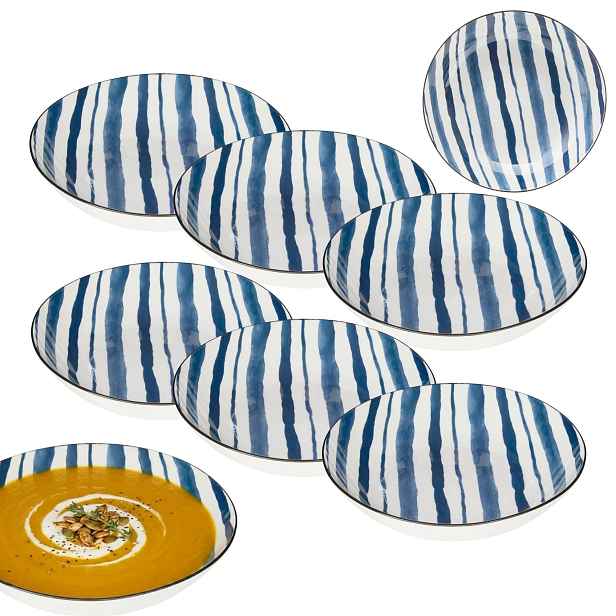 Komplet 6 Hlubokých Talířů 20 cm Umami Stripe na polévku, obědové těstoviny
