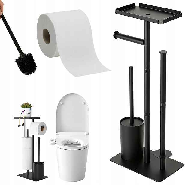 Stojanový Držák Na Toaletní Papír Moderní Kartáč Wc Sada Černá 59 CM