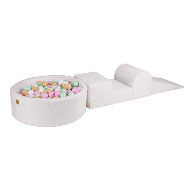 Bílé pěnové hřiště 3 ks z materiálu bouclé výška 30 cm 225x90 cm – Meowbaby