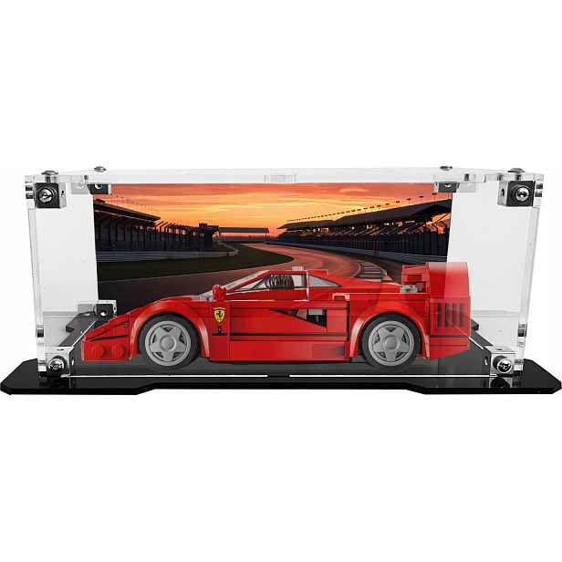 Vitrína s černým podstavcem a pozadím pro sadu Lego 76934 Ferrari F40