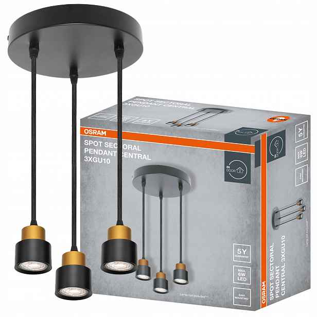 Závěsná stropní lampa Zwis Reflektor 3x GU10 Černá Sectoral Osram