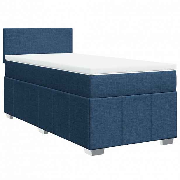vidaXL Box spring postel s matrací modrá 90x200 cm textil