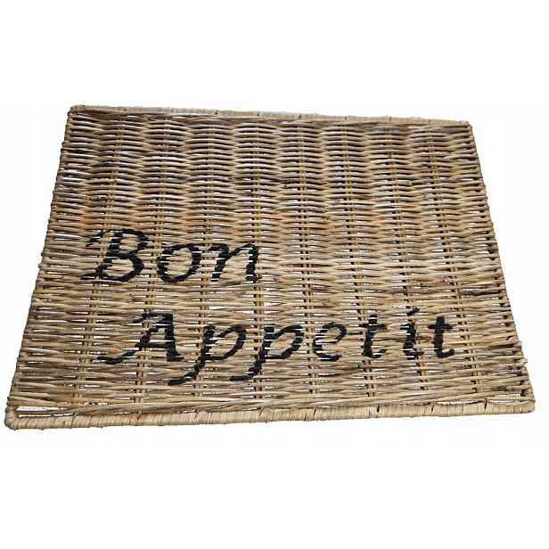 Rustikální podložka Hampton Rattan pod talíř s nápisem Bon Appetit