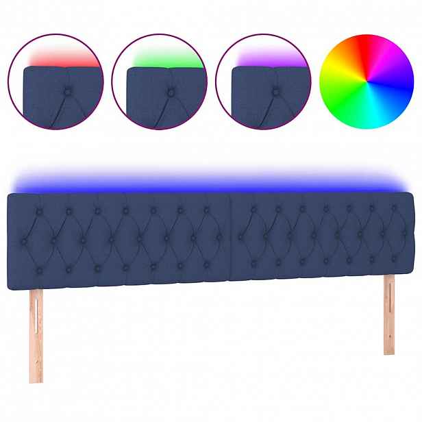 vidaXL Čelo postele s LED modré 180 x 7 x 78/88 cm textil